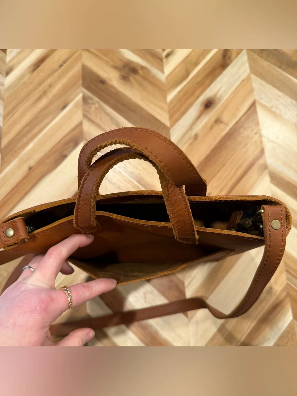 Portland Leather Mini Crossbody Tote in Honey with zipper